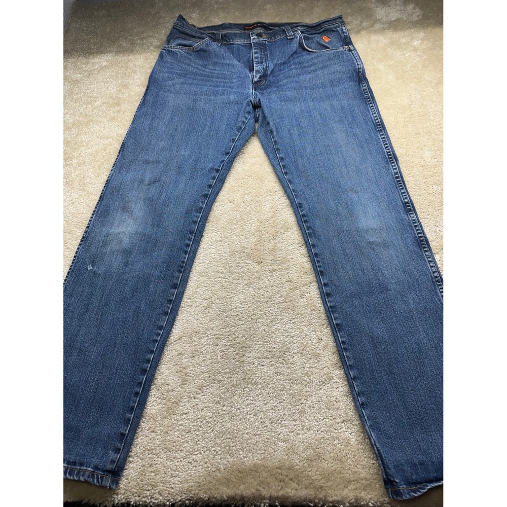 Wrangler FR Advanced Comfort Mens Jeans 35x30 Blue Relaxed Straight CAT2 2112 - Picture 2 of 11